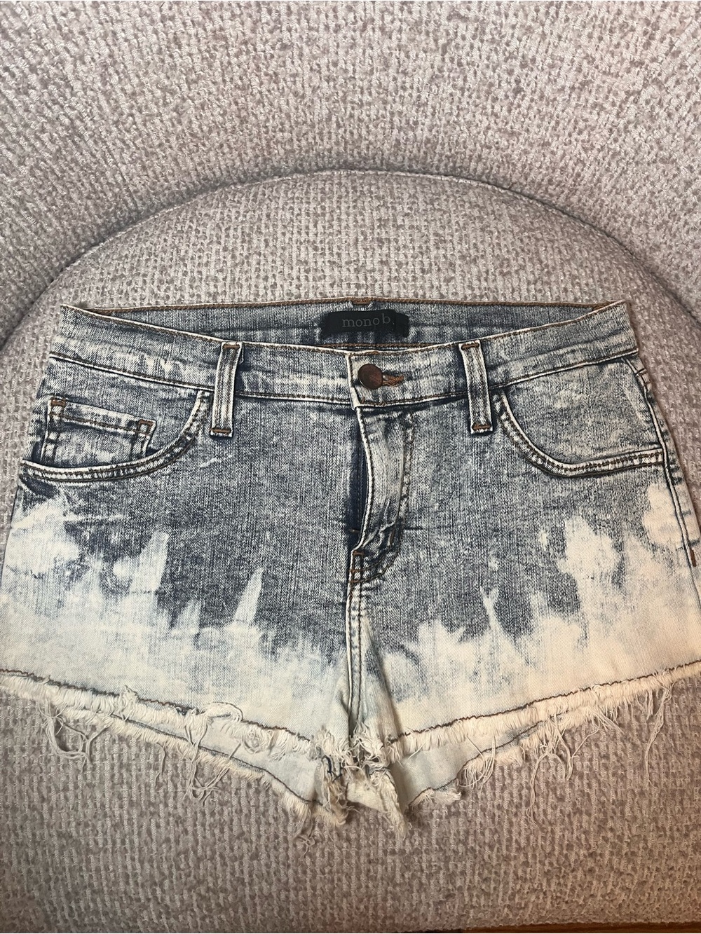 Mono B Two-Tone Acid Wash Denim Shorts - Blue/White